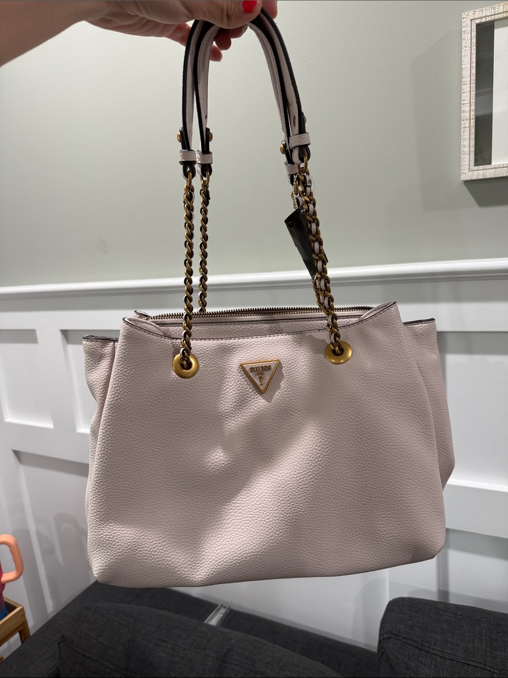 Guess Beige Chain-Handle Shoulder Bag